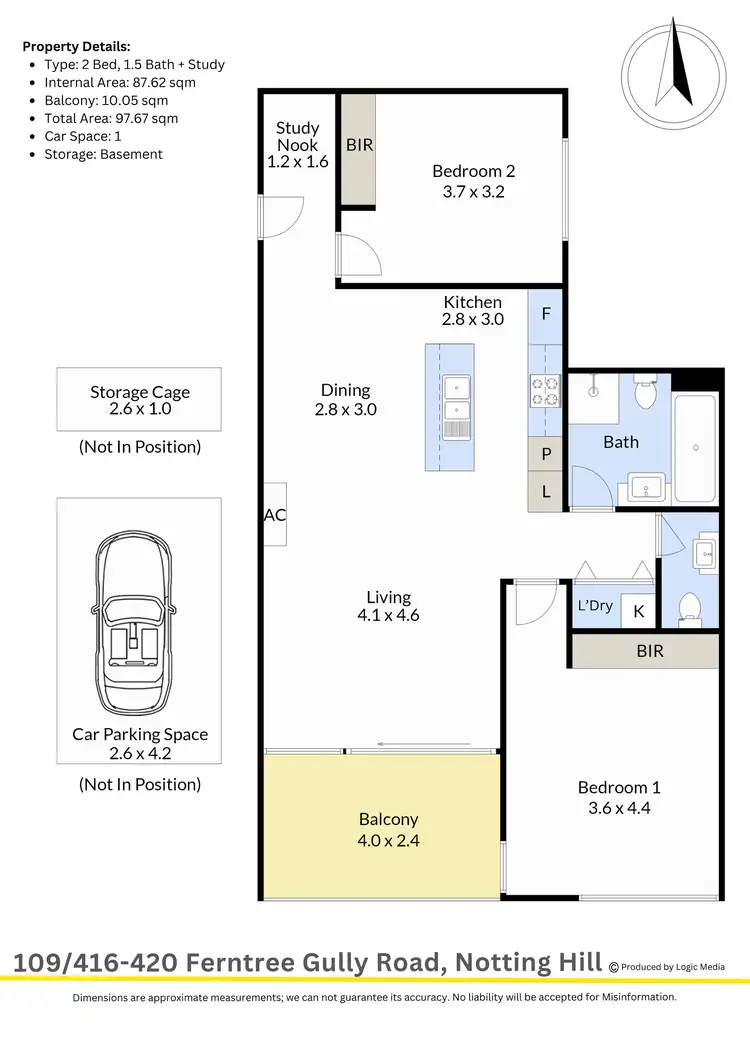 Floorplan of Homely apartment listing, 109/416-420 Ferntree Gully Road, Notting Hill VIC 3168
