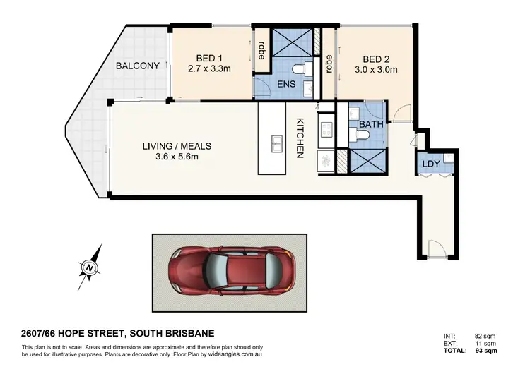 Floorplan of Homely apartment listing, 2607/66 Hope Street, South Brisbane QLD 4101