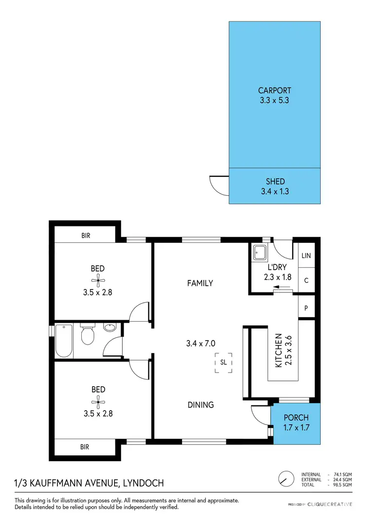 Floorplan of Homely unit listing, 1/3 Kauffmann Avenue, Lyndoch SA 5351