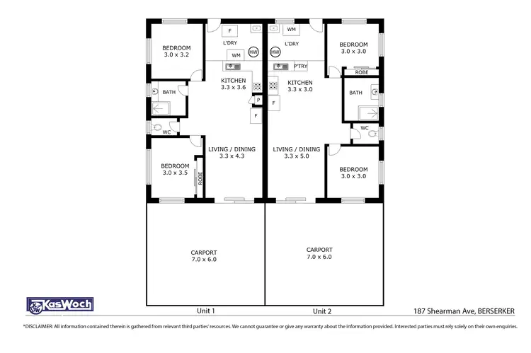 Floorplan of Homely semi-detached listing, 187 SHEARMAN AVENUE, Berserker QLD 4701