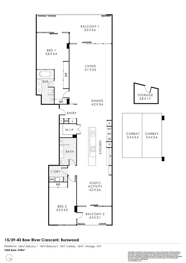 Floorplan of Homely apartment listing, 15/39-43 Bow River Crescent, Burswood WA 6100