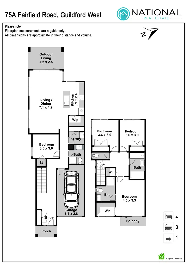Floorplan of Homely semi-detached listing, 75 Fairfield Road, Guildford NSW 2161