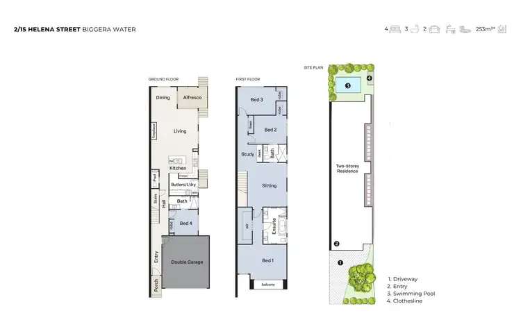 Floorplan of Homely semi-detached listing, 1/15 Helena Street, Biggera Waters QLD 4216