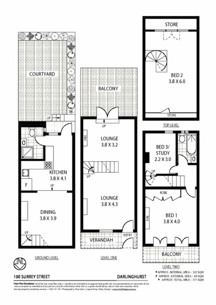 Floorplan of Homely townhouse listing, 100 Surrey street, Darlinghurst NSW 2010