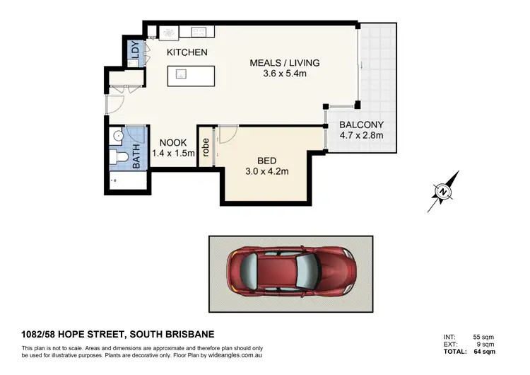Floorplan of Homely apartment listing, 1082/58 Hope Street, South Brisbane QLD 4101