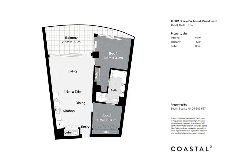 Floorplan of Homely apartment listing, 1406/1 Oracle Boulevard, Broadbeach QLD 4218