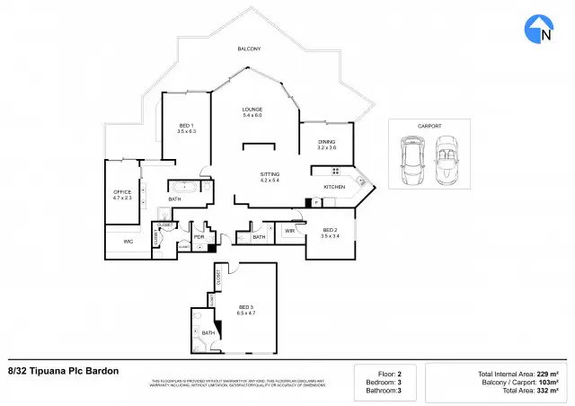 Floorplan of Homely apartment listing, 8/32 Tipuana Place, Bardon QLD 4065