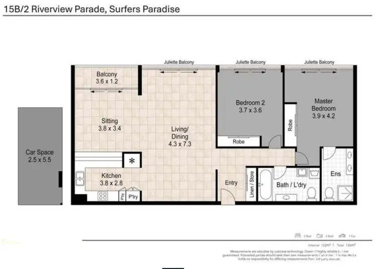 Floorplan of Homely apartment listing, 15B/2 Riverview Parade, Surfers Paradise QLD 4217