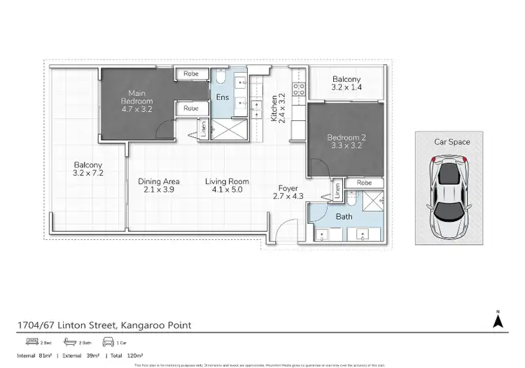 Floorplan of Homely apartment listing, 1704/67 Linton Street, Kangaroo Point QLD 4169