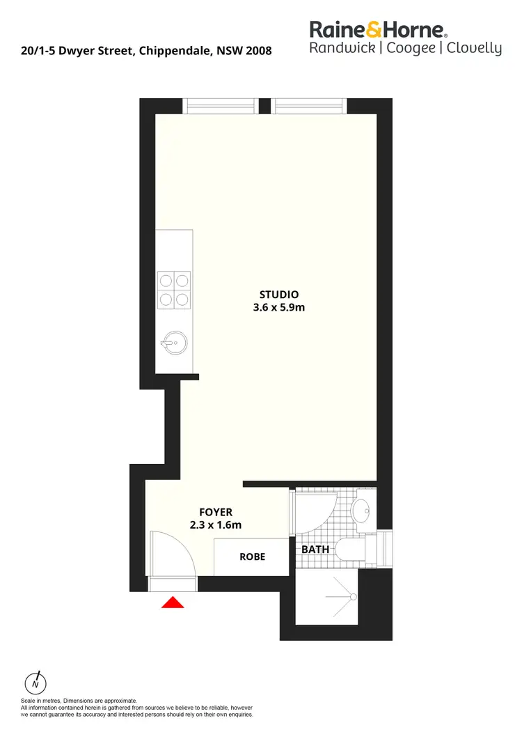 Floorplan of Homely studio listing, 20/1-5 Dwyer Street, Chippendale NSW 2008