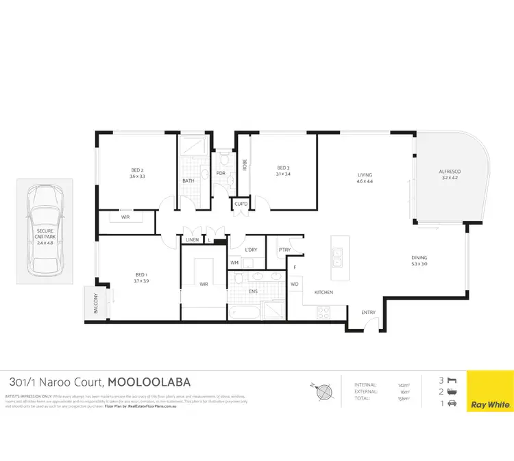 Floorplan of Homely unit listing, 301/1 Naroo Court, Mooloolaba QLD 4557