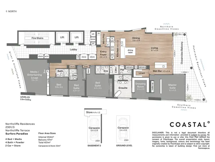 Floorplan of Homely apartment listing, 2301/3 Northcliffe Terrace, Surfers Paradise QLD 4217