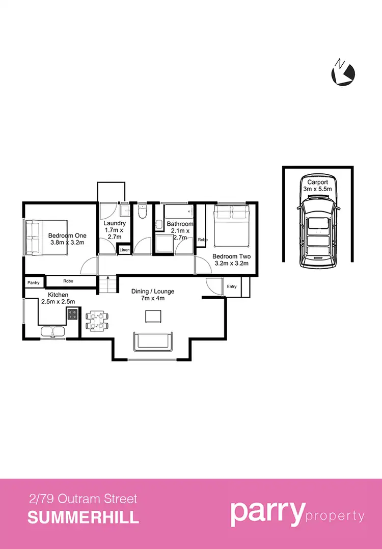 Floorplan of Homely unit listing, 2/79 Outram Street, Summerhill TAS 7250