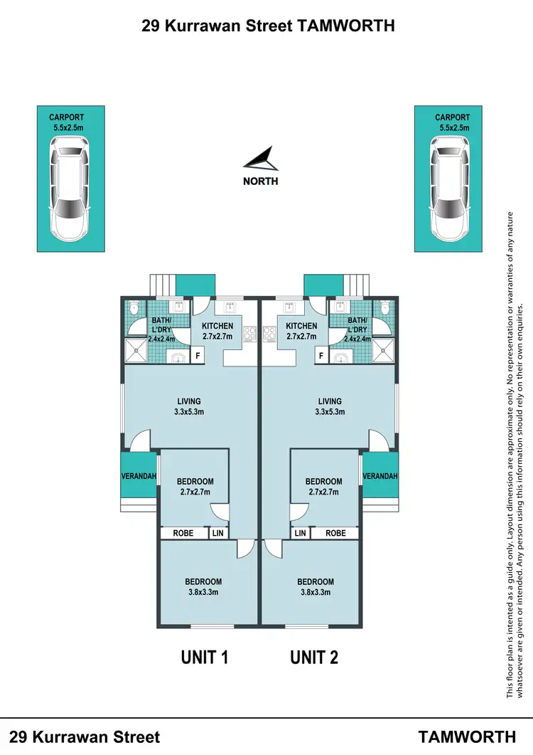 Floorplan of Homely semi-detached listing, 1-2/29 Kurrawan Street, Tamworth NSW 2340