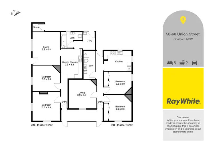 Floorplan of Homely semi-detached listing, 58 & 60 Union Street, Goulburn NSW 2580