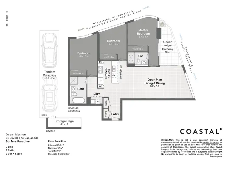 Floorplan of Homely apartment listing, 6806/88 The Esplanade, Surfers Paradise QLD 4217