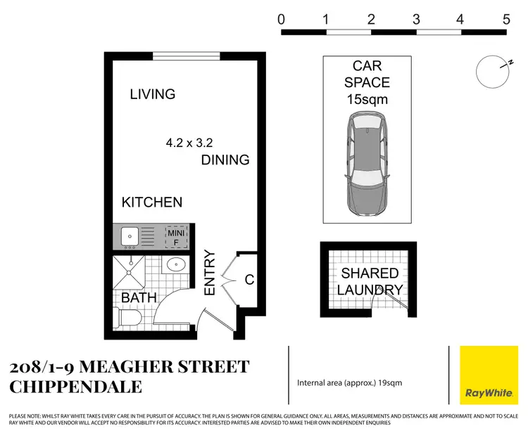 Floorplan of Homely studio listing, 208/1-9 Meagher Street, Chippendale NSW 2008