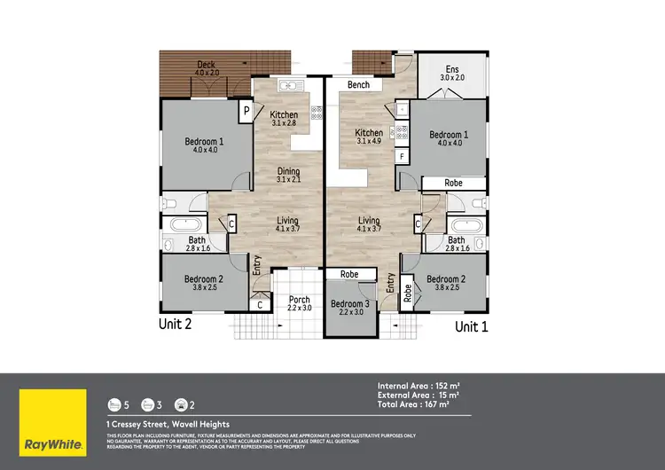 Floorplan of Homely semi-detached listing, 1&2/1 Cressey Street, Wavell Heights QLD 4012