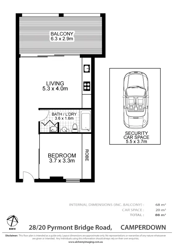 Floorplan of Homely apartment listing, 28/20 Pyrmont Bridge Road, Camperdown NSW 2050