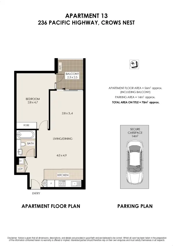 Floorplan of Homely apartment listing, 13/236 Pacific Highway, Crows Nest NSW 2065
