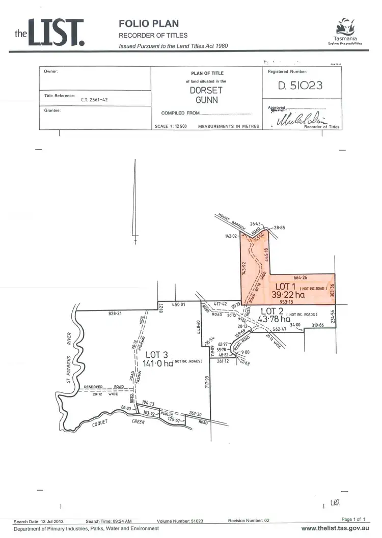 Floorplan of Homely land listing, Lot 1 90 Mt Barrow Road, Nunamara TAS 7259