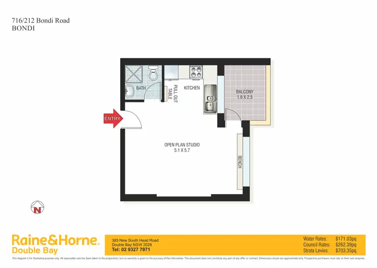Floorplan of Homely studio listing, 716/212 Bondi Road, Bondi NSW 2026