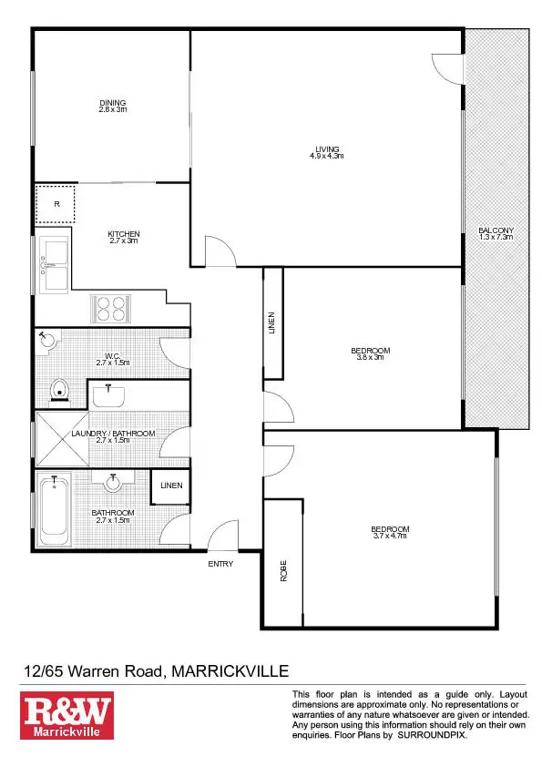 Floorplan of Homely unit listing, 12/65 Warren Road, Marrickville NSW 2204