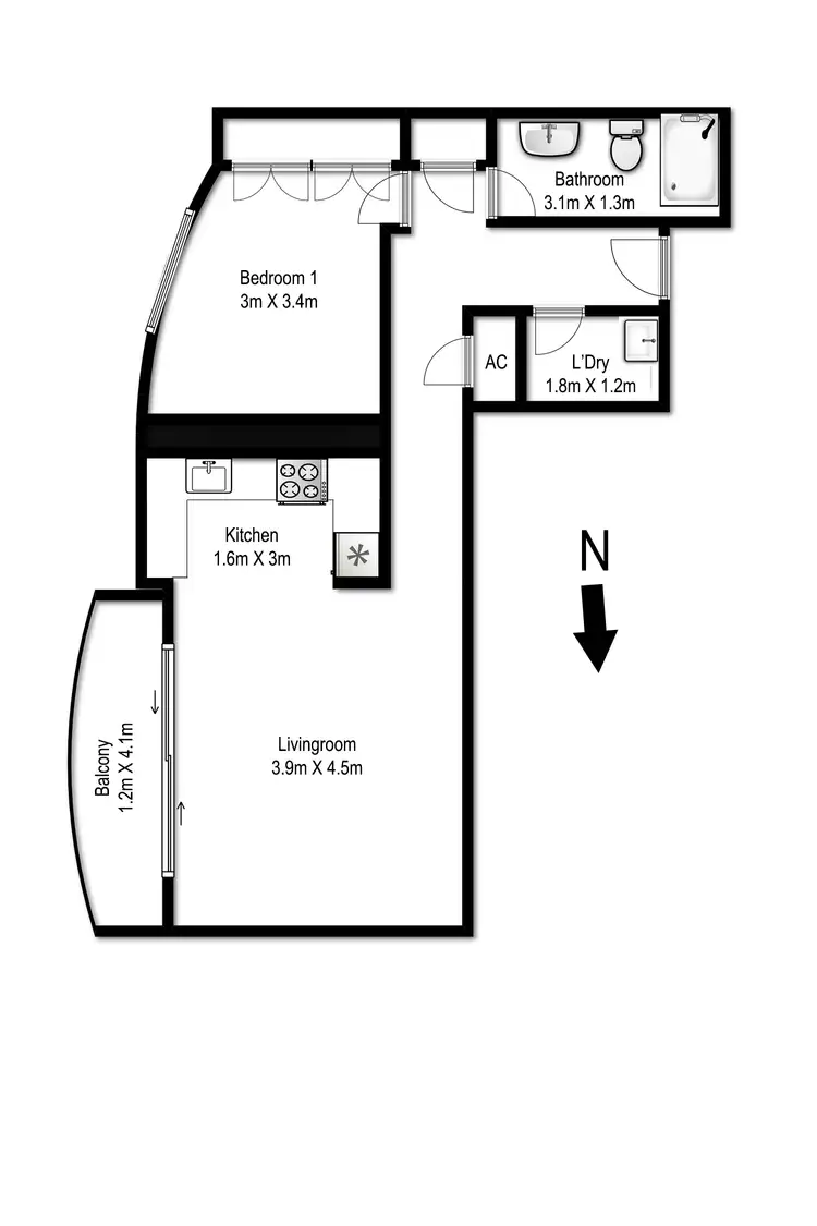 Floorplan of Homely apartment listing, 1306/28 Harbour Street, Sydney NSW 2000