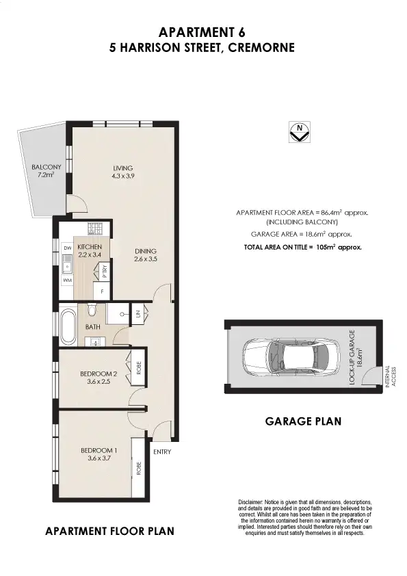 Floorplan of Homely apartment listing, 6/5 Harrison Street, Cremorne NSW 2090