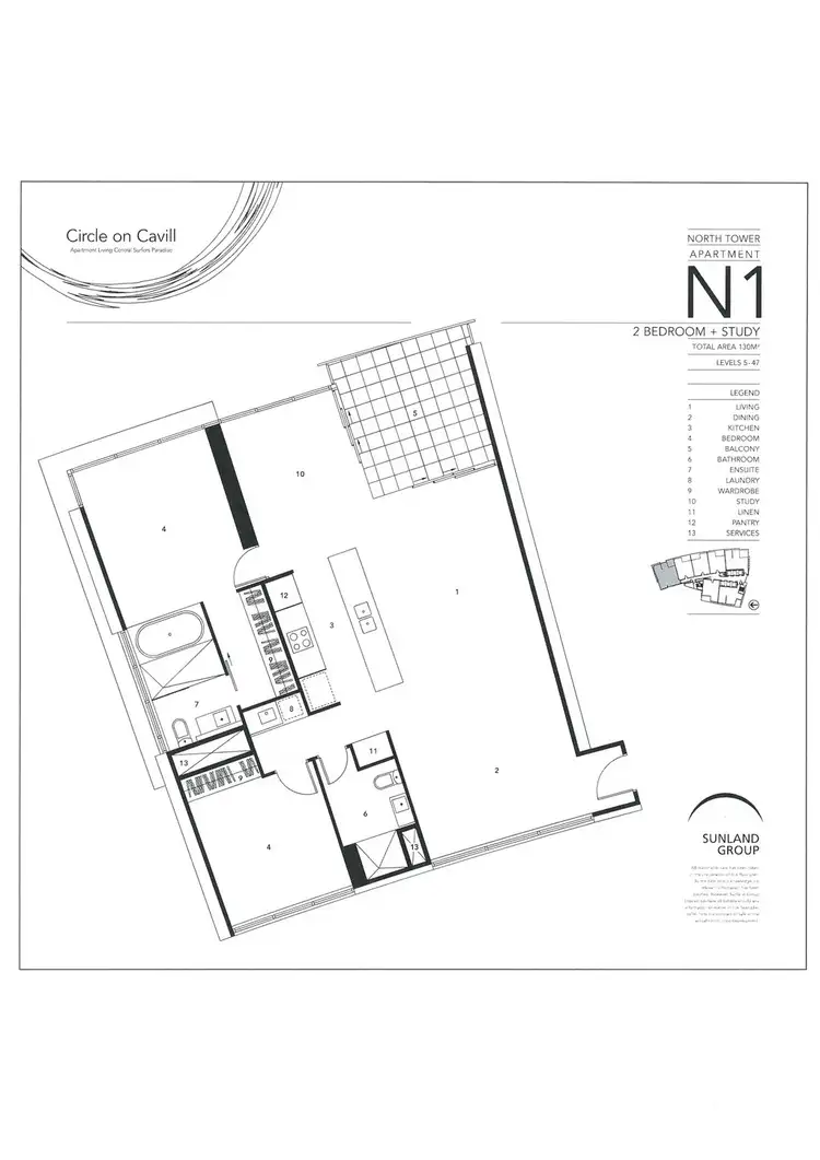 Floorplan of Homely apartment listing, Unit 2301 'Circle on Cavill' 9 Ferny Avenue, Surfers Paradise QLD 4217