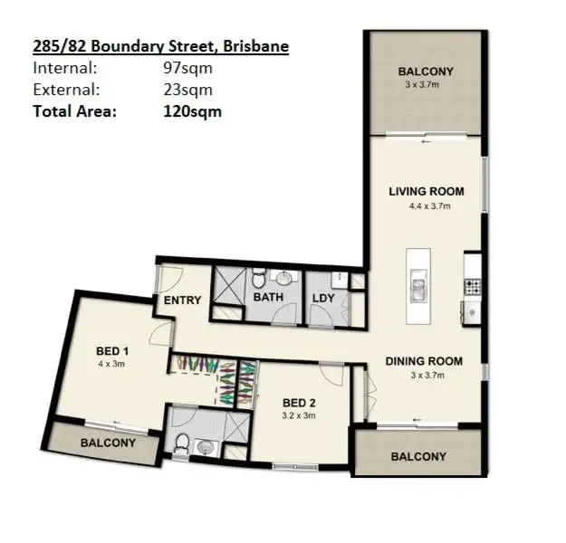 Floorplan of Homely apartment listing, 285/82 Boundary Street, Brisbane City QLD 4000