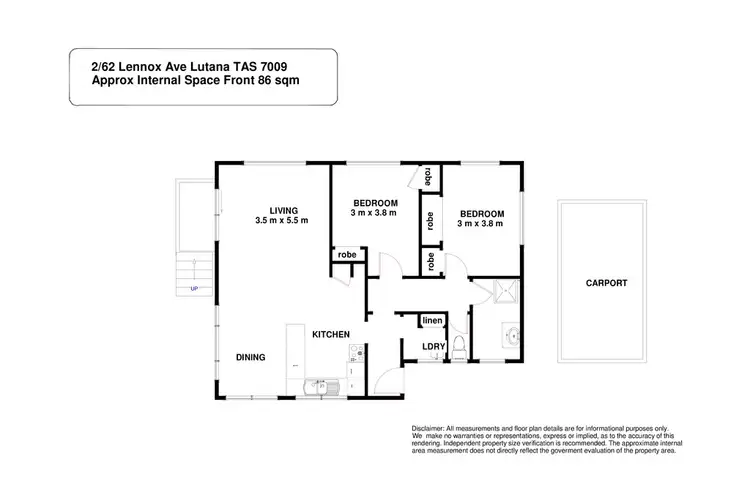Floorplan of Homely unit listing, 2/62 Lennox Avenue, Lutana TAS 7009