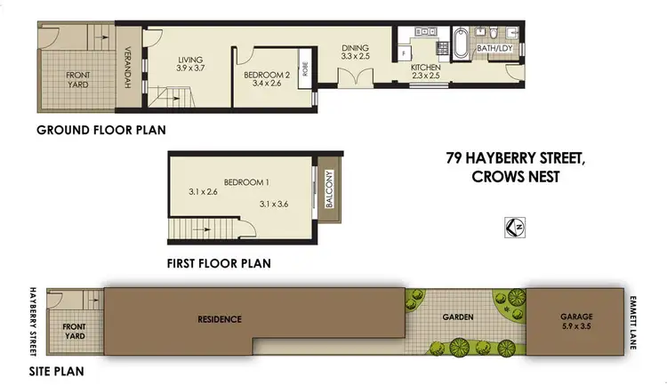 Floorplan of Homely semi-detached listing, 79 Hayberry Street, Crows Nest NSW 2065