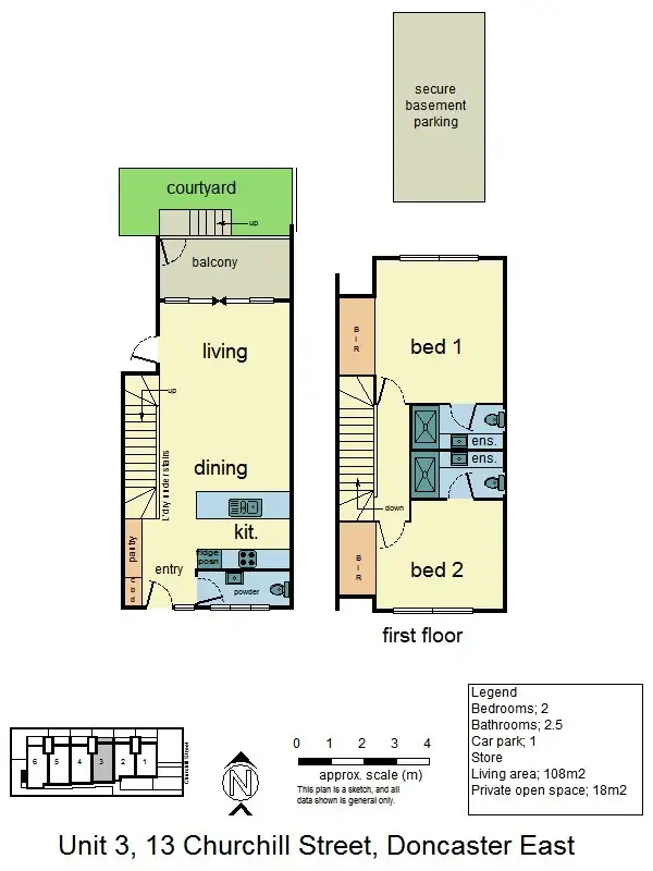 Floorplan of Homely townhouse listing, 3 & 4 / 13 Churchill Street, Doncaster East VIC 3109