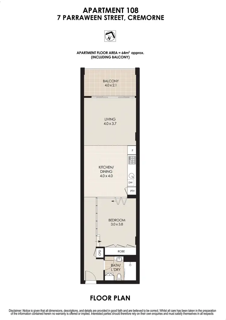 Floorplan of Homely apartment listing, 108/7-13 Parraween Street, Cremorne NSW 2090