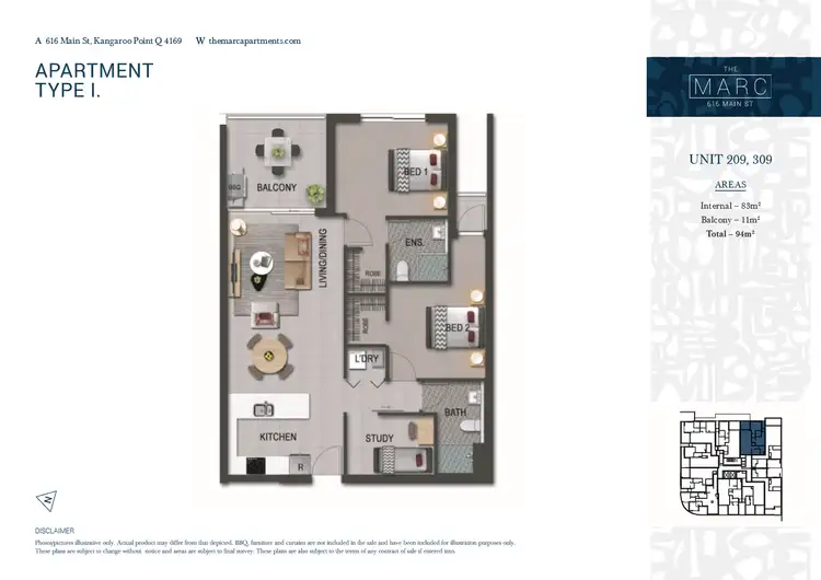 Floorplan of Homely apartment listing, 309/616 Main Street, Kangaroo Point QLD 4169