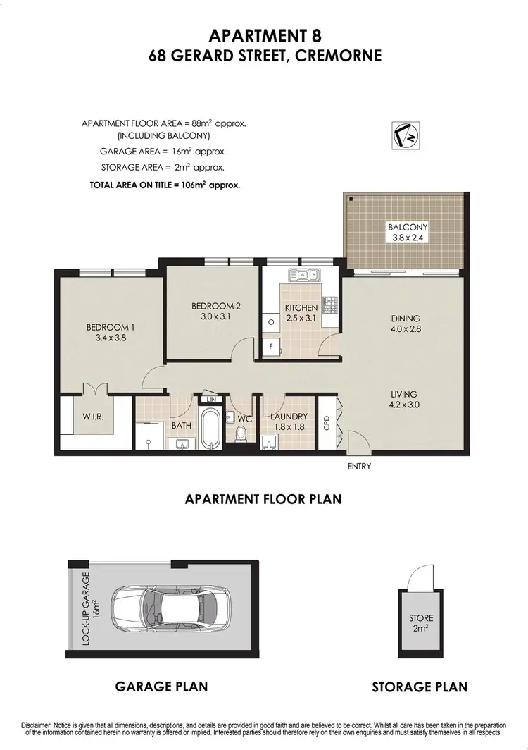 Floorplan of Homely apartment listing, 8/68 Gerard Street, Cremorne NSW 2090