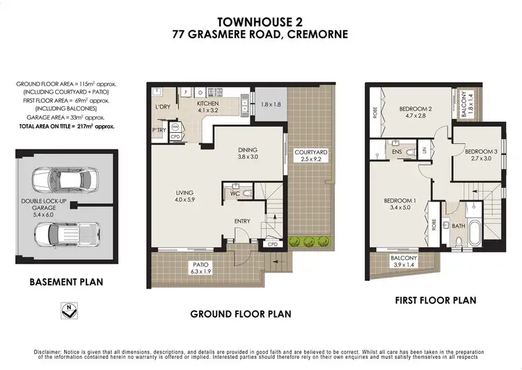 Floorplan of Homely townhouse listing, 2/77 Grasmere Road, Cremorne NSW 2090