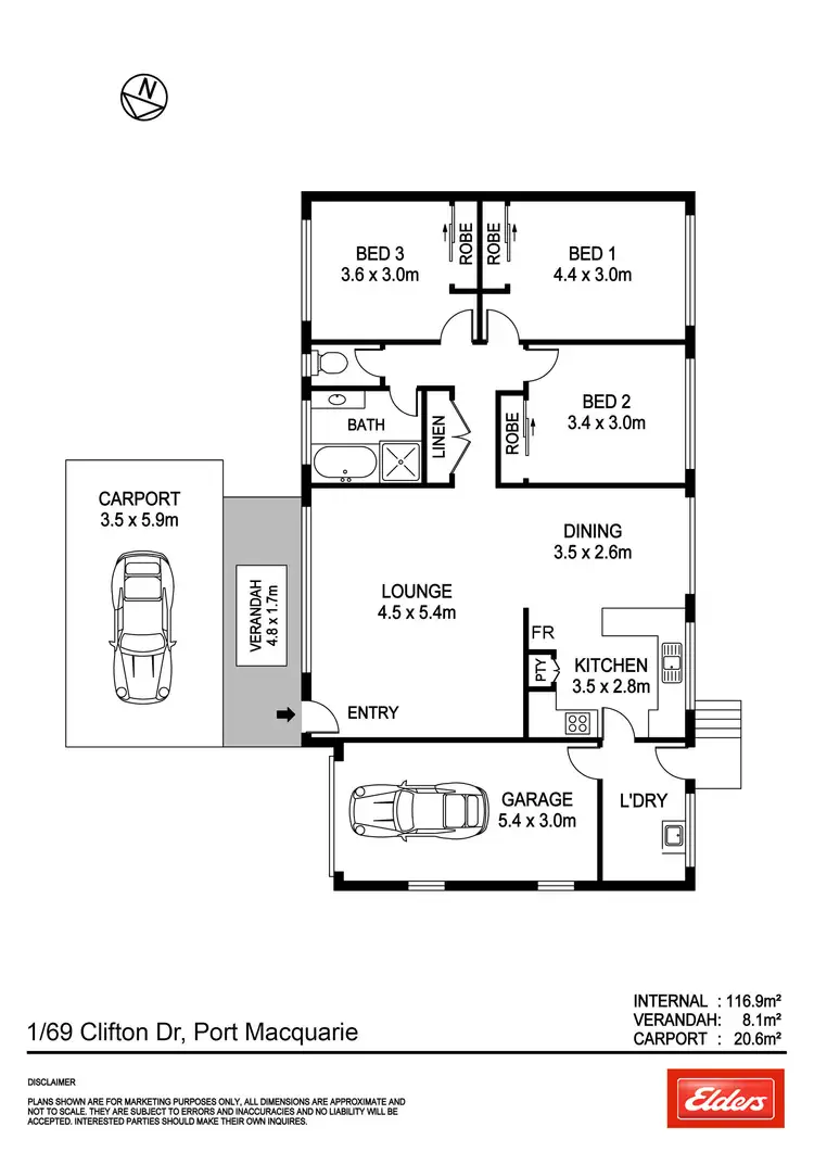 Floorplan of Homely villa listing, 1/69 Clifton Drive, Port Macquarie NSW 2444