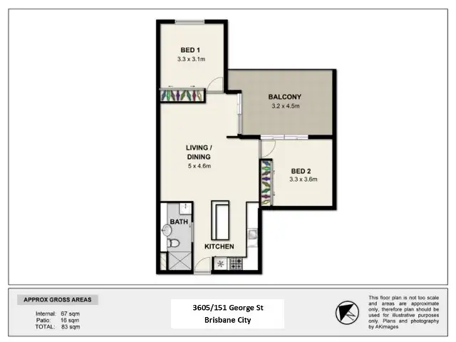 Floorplan of Homely apartment listing, 3605/151 George Street, Brisbane City QLD 4000
