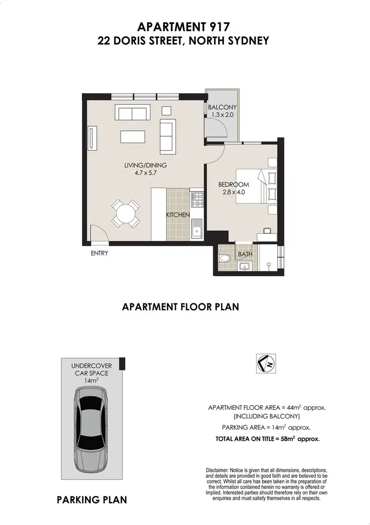 Floorplan of Homely apartment listing, 917/22 Doris Street (enter from 27 Neutral St), North Sydney NSW 2060