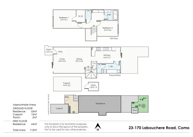Floorplan of Homely townhouse listing, 23/170 Labouchere Road, Como WA 6152