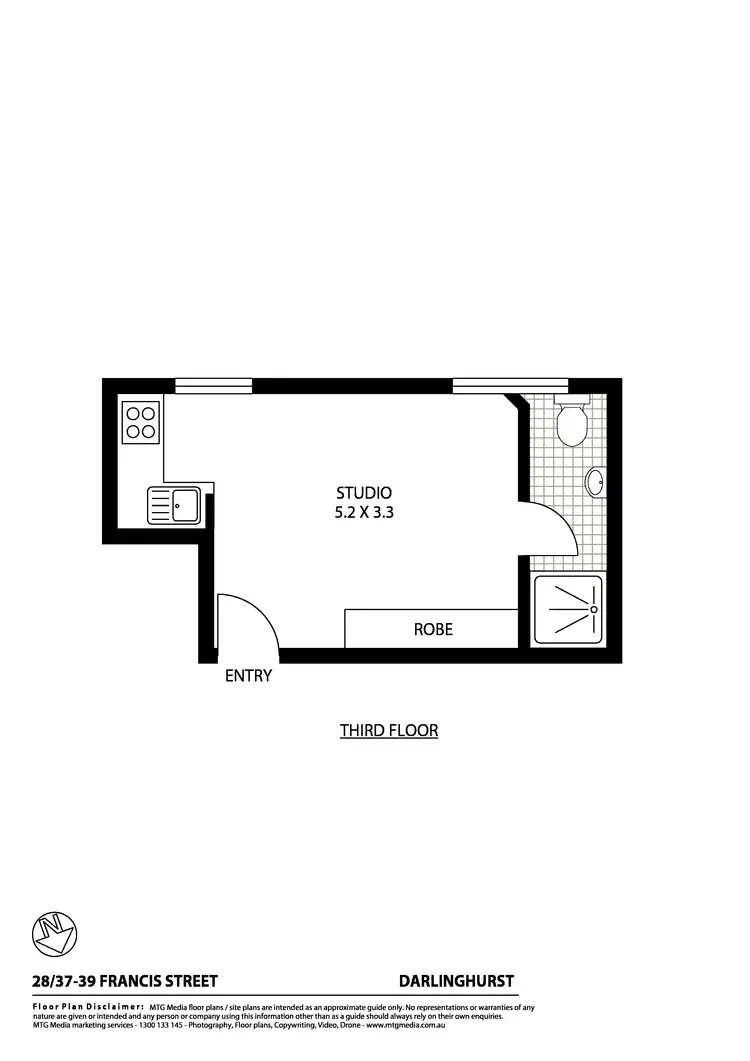 Floorplan of Homely studio listing, 28/37-39 Francis Street, Darlinghurst NSW 2010