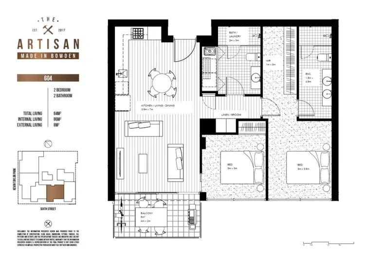Floorplan of Homely apartment listing, The Artisan 604/3 Fifth Street, Bowden SA 5007