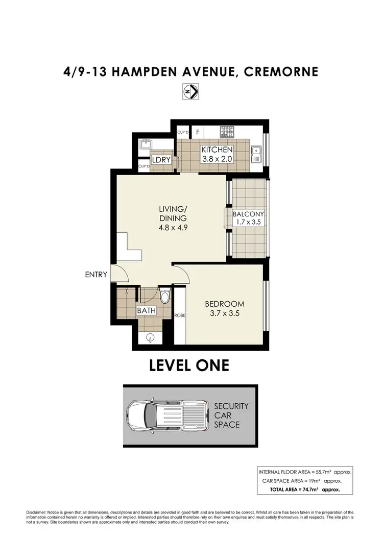 Floorplan of Homely apartment listing, 4/9-13 Hampden Avenue, Cremorne NSW 2090