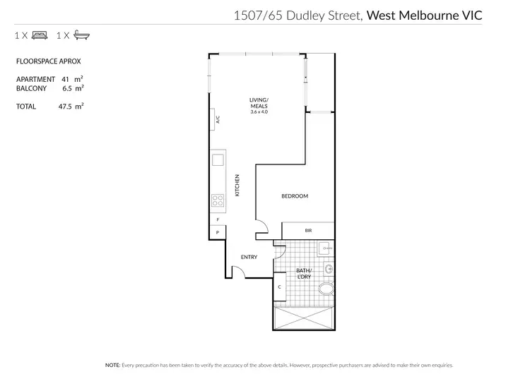 Floorplan of Homely apartment listing, 1507/65 Dudley Street, West Melbourne VIC 3003