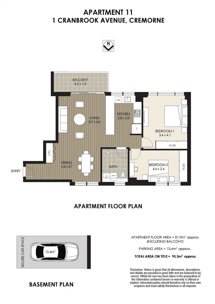 Floorplan of Homely apartment listing, 11/1 Cranbrook Avenue, Cremorne NSW 2090
