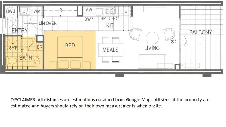Floorplan of Homely studio listing, 183/143 Adelaide Terrace, East Perth WA 6004