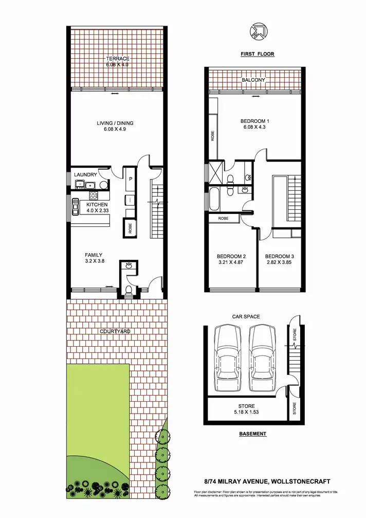 Floorplan of Homely townhouse listing, 8/74 Milray Avenue, Wollstonecraft NSW 2065