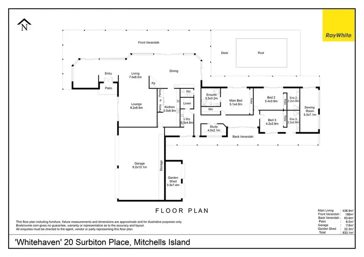 Floorplan of Homely rural property listing, Whitehaven 20 Surbiton Place, Mitchells Island NSW 2430